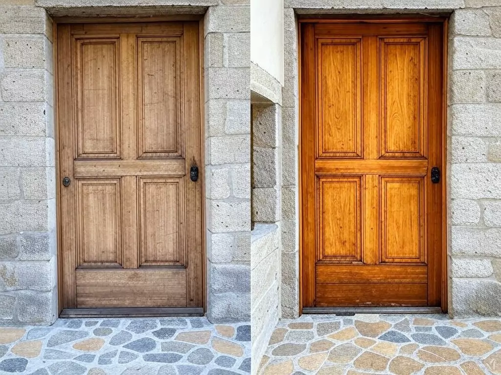 wooden door stain before and after comparison