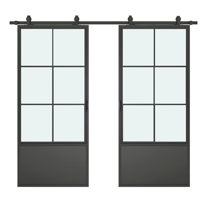 Porte da fienile in acciaio e vetro in stile francese 1