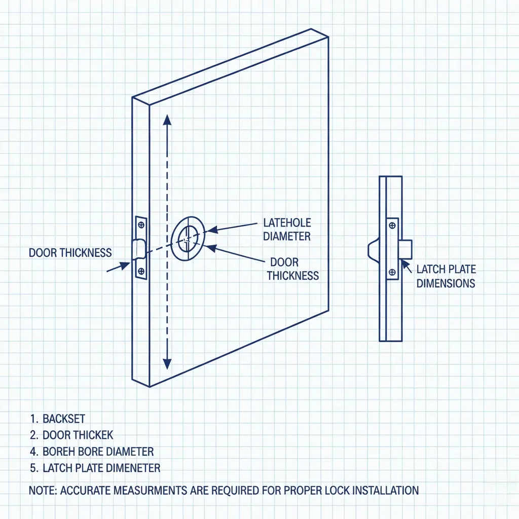 Backset, door thickness, and bore hole measurement diagram on a standard door