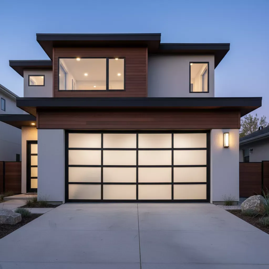 moderne garagedeur met volledig zicht van glas