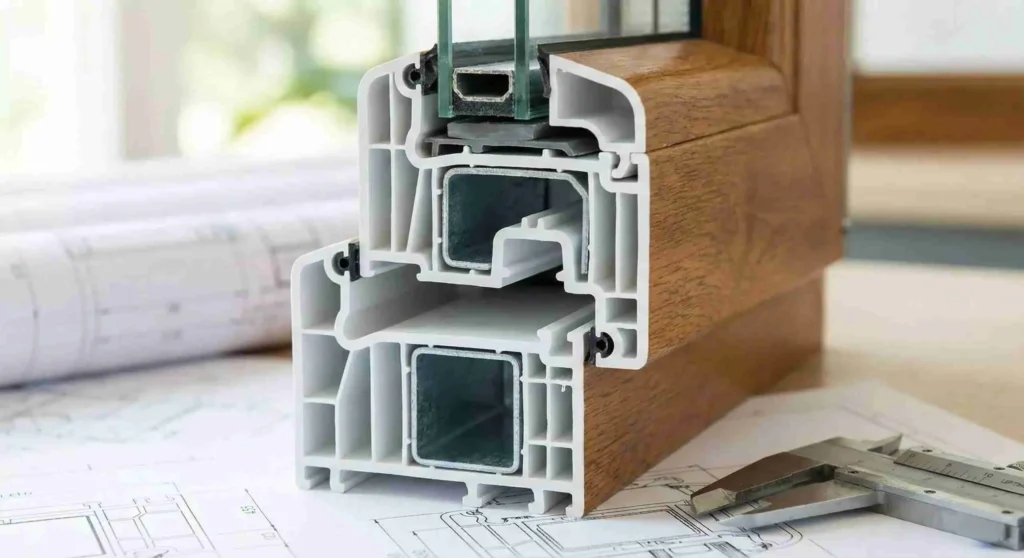 Sección transversal de un perfil de uPVC a escala