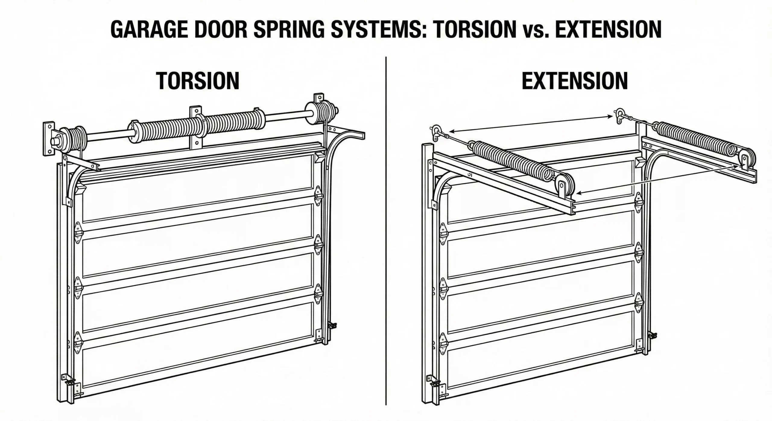 torsion spring vs extension springs of a garage door