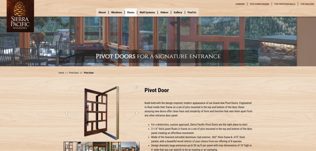 Sierra Pacific Windows one of the top pivot door manufacturers