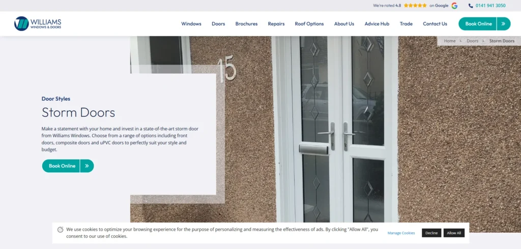 شركة ويليامز للنوافذ والأبواب هي إحدى الشركات الرائدة في تصنيع أبواب الحماية من العواصف.