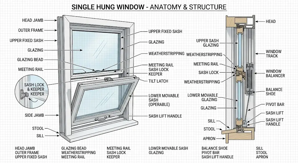 parts of single hung window