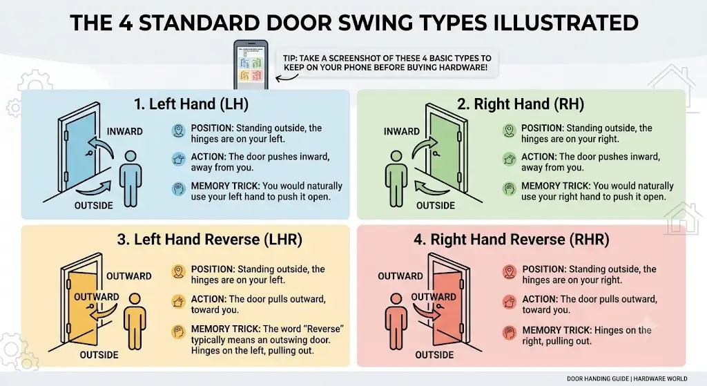The Ultimate Manufacturer’s Guide to Door Swing Types: How to Determine Door Handing 2 The 4 Standard Door Handings Explained