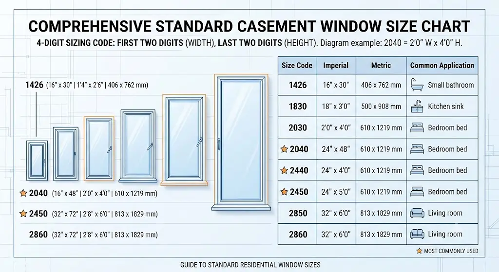 Standard Casement Window Sizes (With Size Chart) 1 standard casement window size chart
